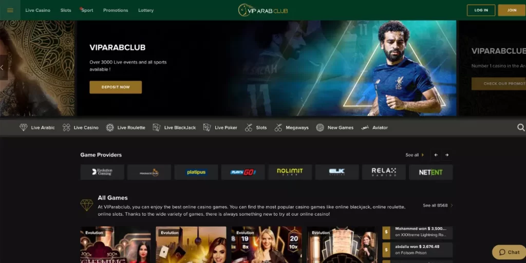 VIP Arab Club Casino home page