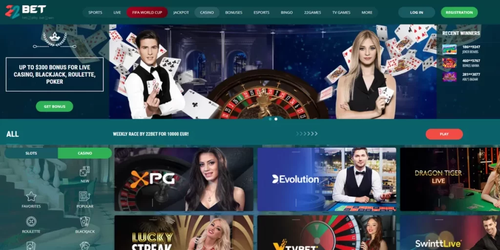 22bet casino home page