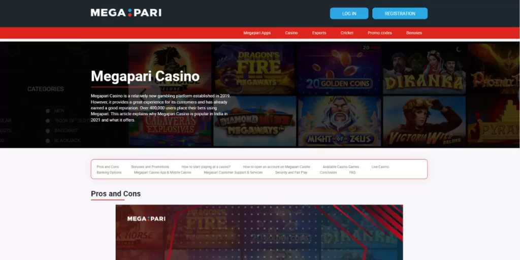 mega pari casino home page